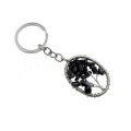 Enrouleur de fil Lucky tree Pendentif Puce naturel Black Onyx keychain Forme ovale Semi precious stone Porte-clés pendentif